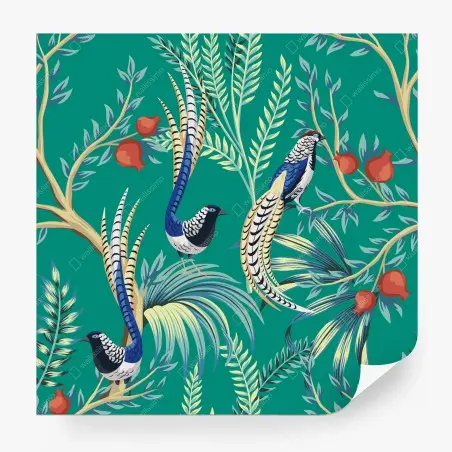 Wall mural exotic bird and pomegranate pattern • Wallissimo®