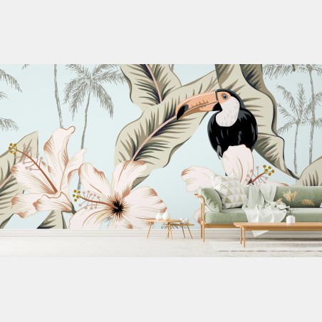 Wall mural tropical toucan botanical print • Wallissimo®