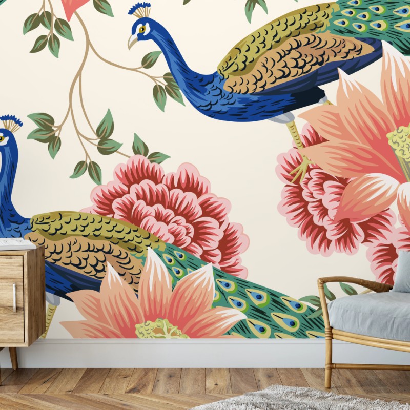 Wall mural elegant peacock floral wallpaper pattern