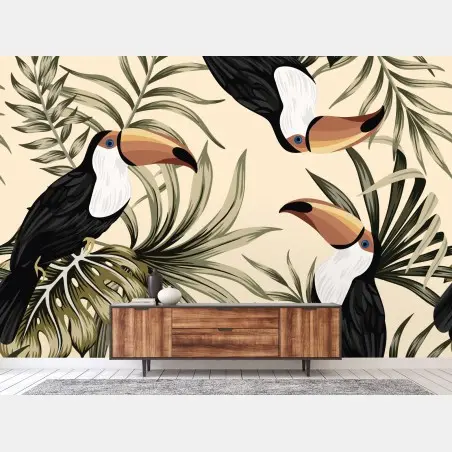 Wall mural tropical toucan botanical print • Wallissimo®