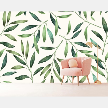 Wall mural green watercolor foliage pattern • Wallissimo®