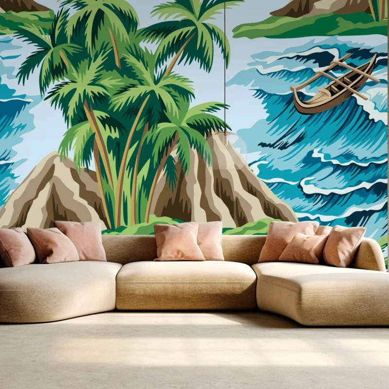 Wall mural tropical island seascape pattern