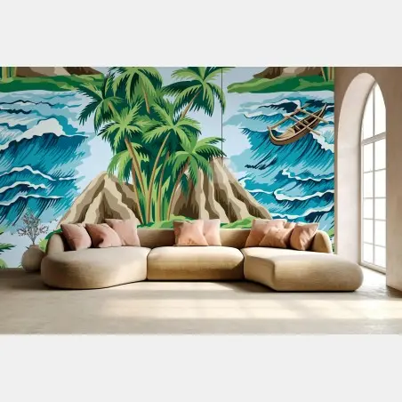 Wall mural tropical island seascape pattern • Wallissimo®