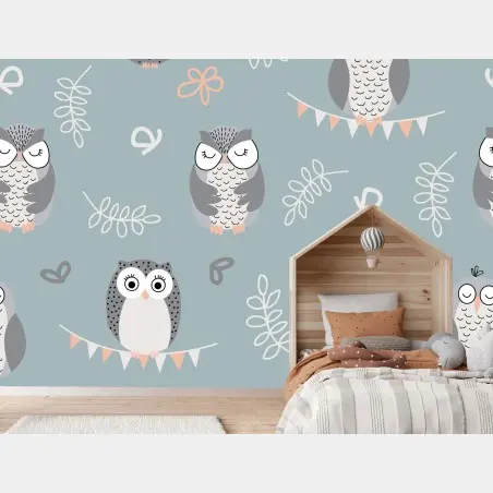 Wall mural cute owl pattern for kids room • Wallissimo®