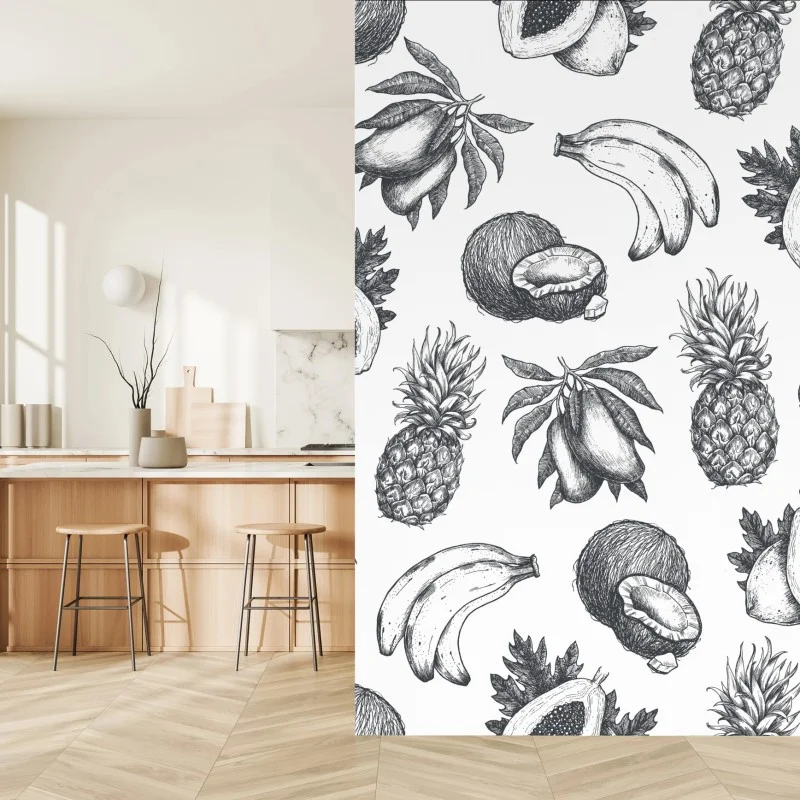 Wall mural hand drawn tropical fruit pattern