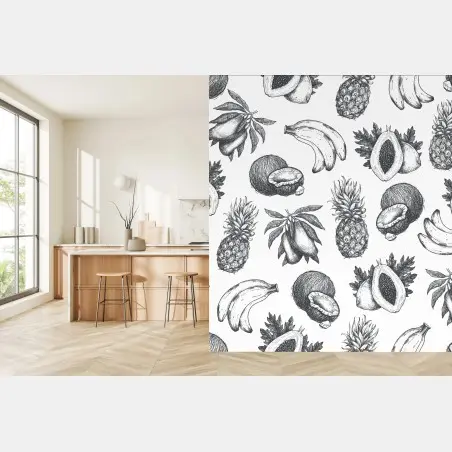 Wall mural hand drawn tropical fruit pattern • Wallissimo®