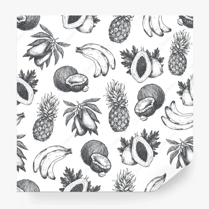 Wall mural hand drawn tropical fruit pattern