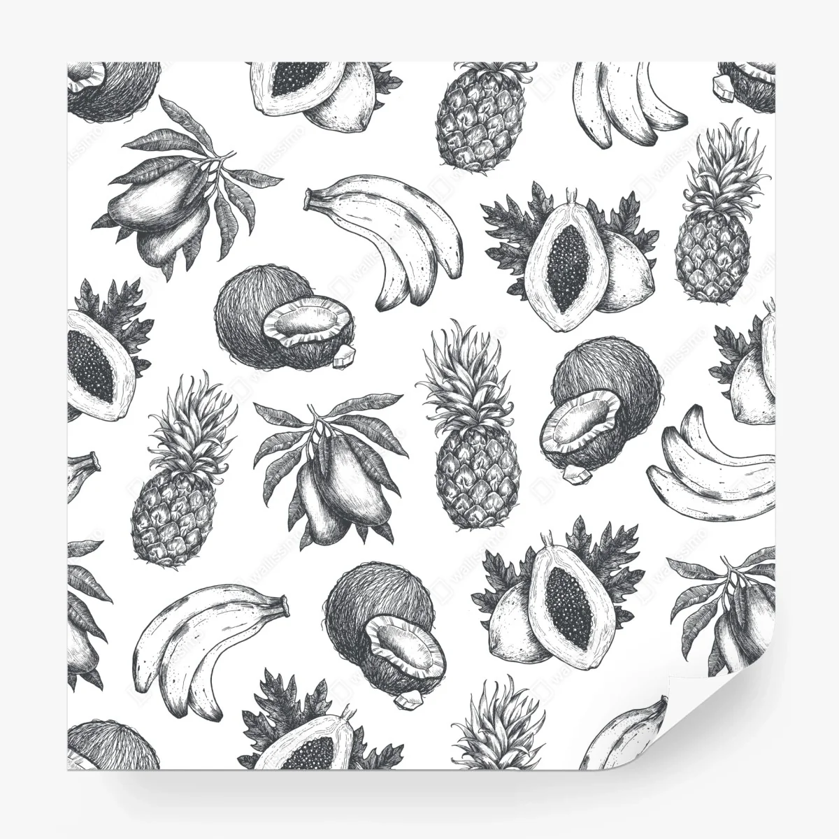 Wall mural hand drawn tropical fruit pattern • Wallissimo®