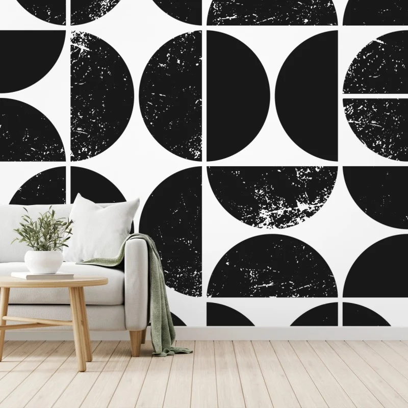 Wall mural black geometric circle pattern