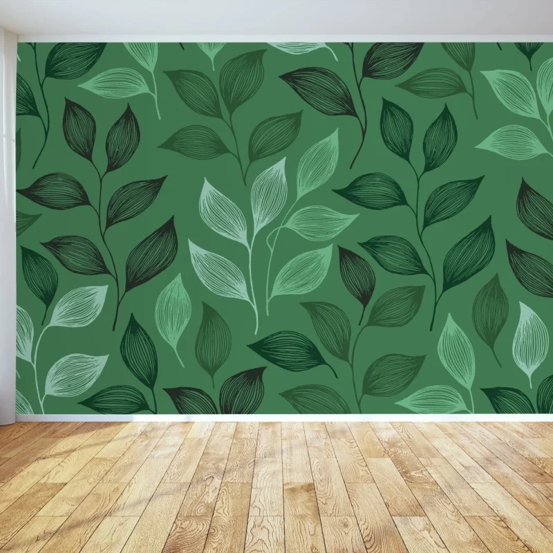 Wall mural green botanical leaf pattern • Wallissimo®