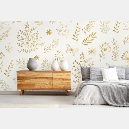 Wall mural golden botanical seamless pattern • Wallissimo®
