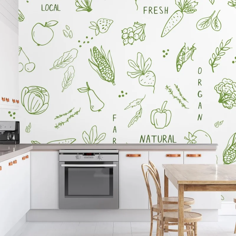 Wall mural hand-drawn vegetables and fruits pattern