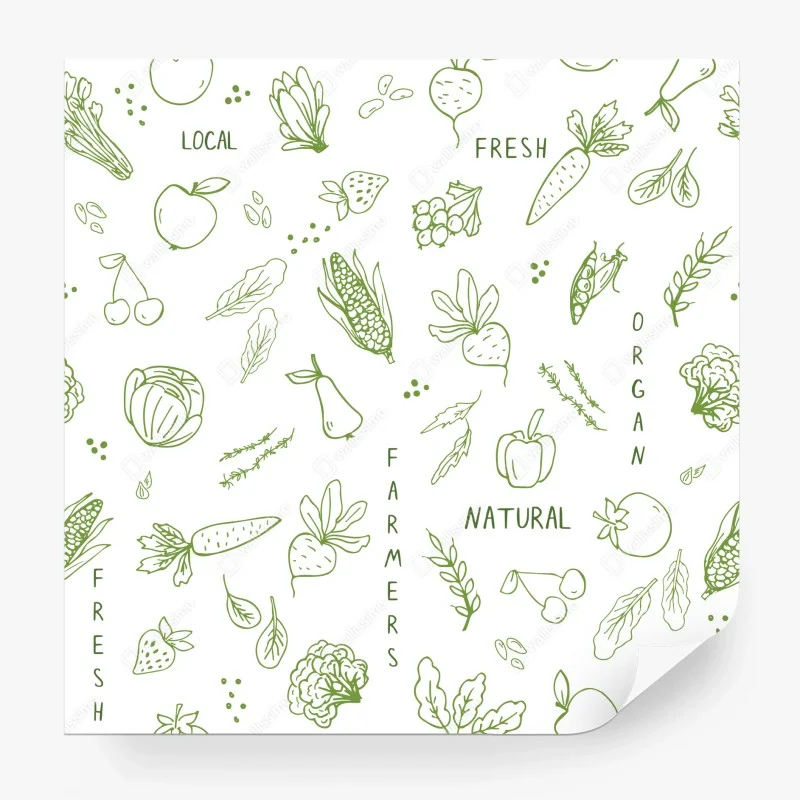 Wall mural hand-drawn vegetables and fruits pattern