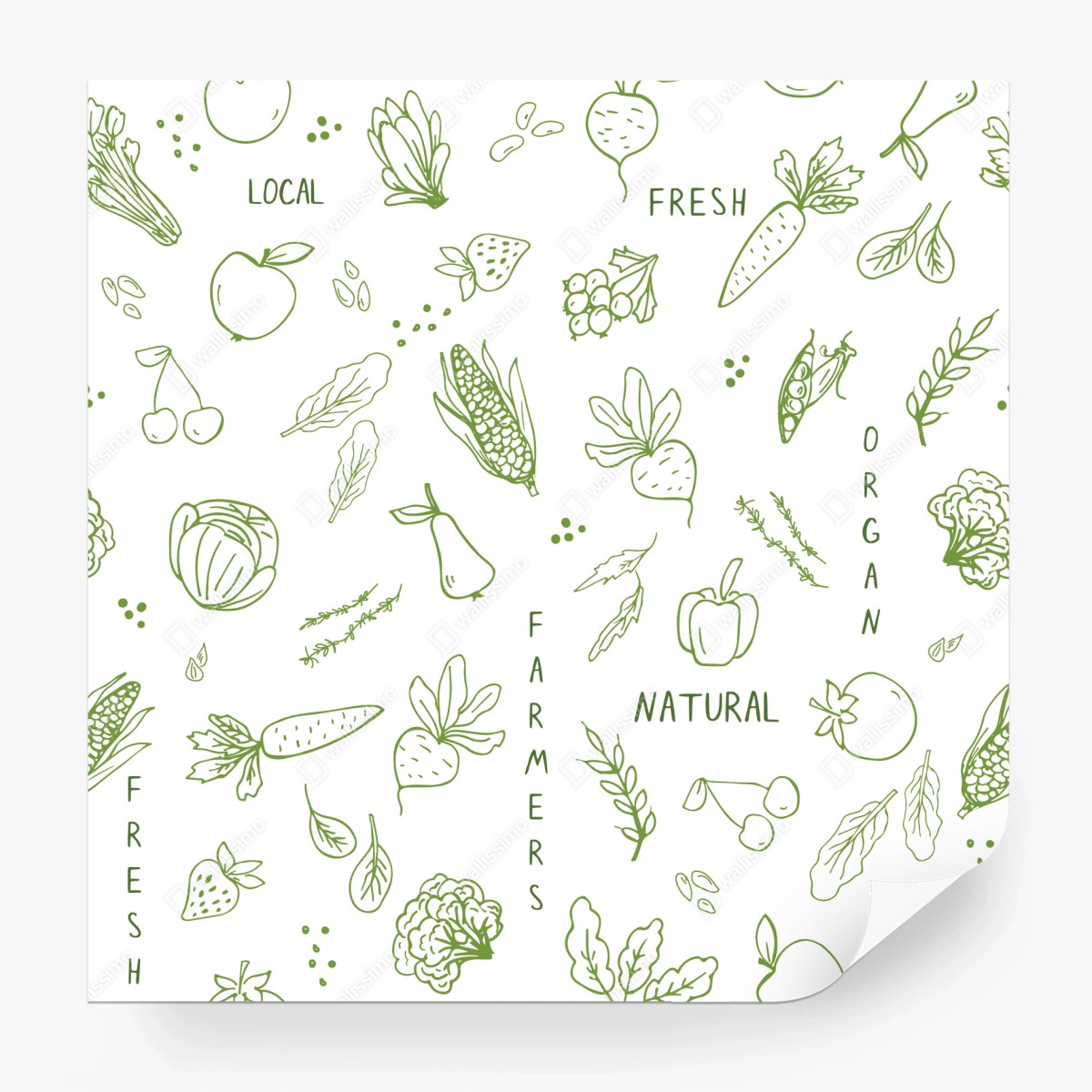 Wall mural hand-drawn vegetables and fruits pattern ⁕ Wallissimo®