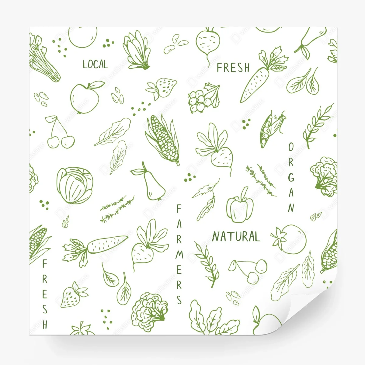 Wall mural hand-drawn vegetables and fruits pattern • Wallissimo® Wall mural hand-drawn vegetables and fruits pattern • Wallissimo®