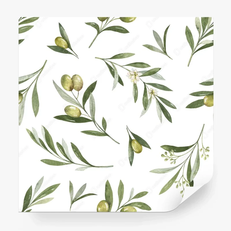 Wall mural olive branch watercolor pattern