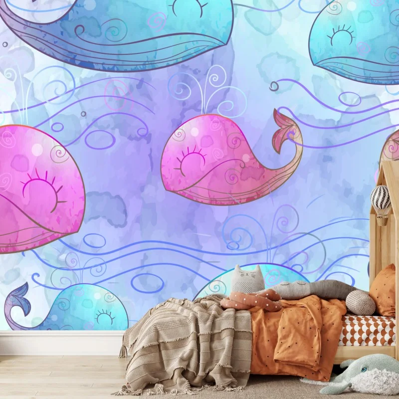 Wall mural watercolor whale dream pattern