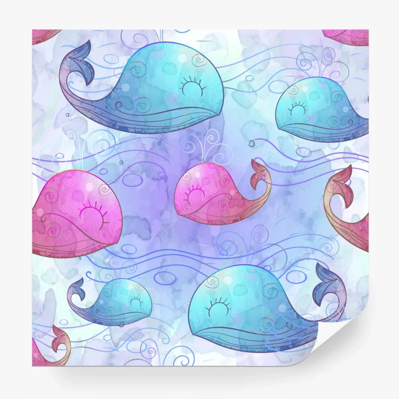 Wall mural watercolor whale dream pattern
