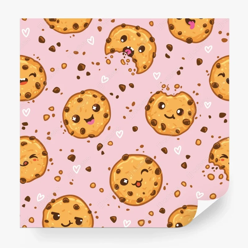 Wall mural cute kawaii cookie pattern on pink background