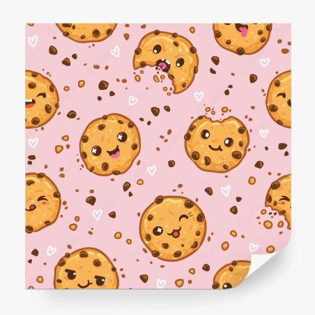 Wall mural cute kawaii cookie pattern on pink background • Wallissimo®