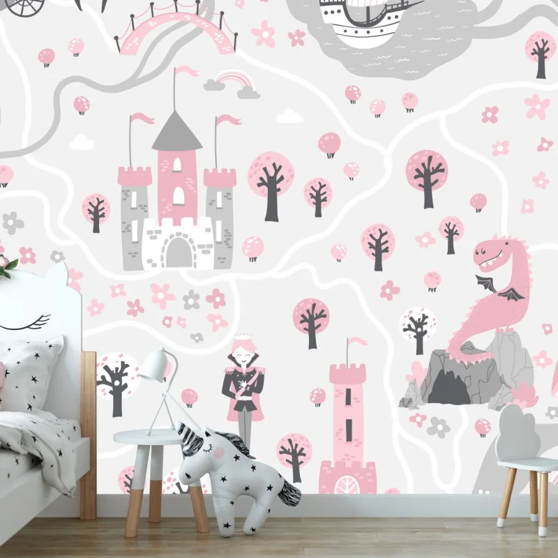 Wall mural pastel fairytale map