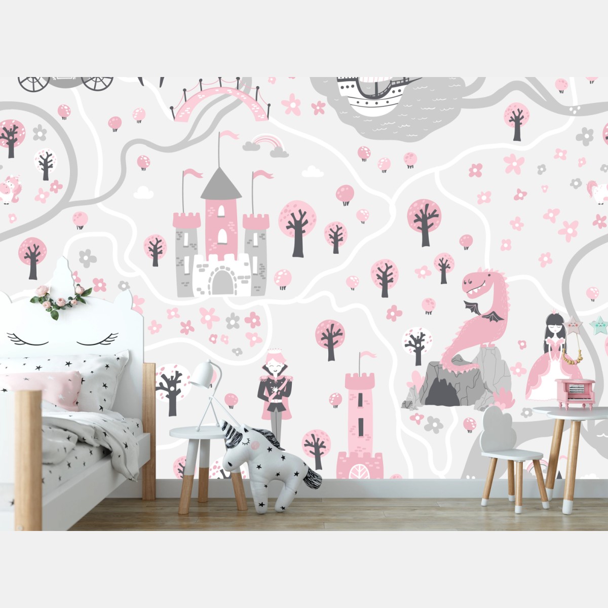Wall mural pastel fairytale map • Wallissimo®
