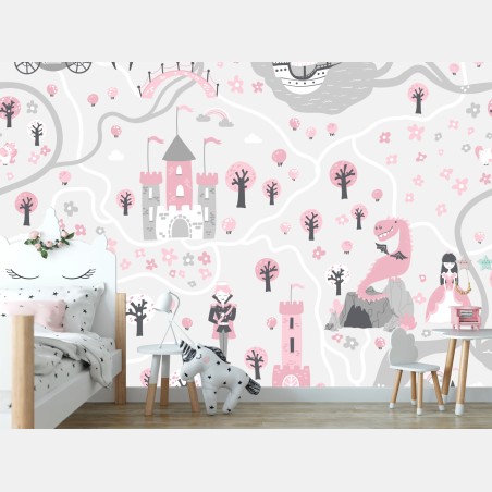 Wall mural pastel fairytale map • Wallissimo®