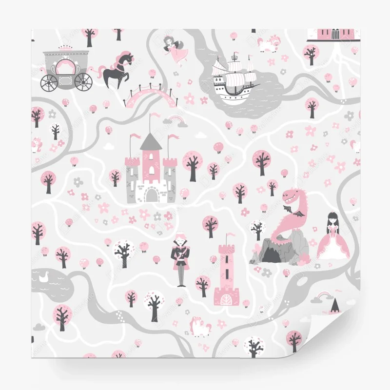 Wall mural pastel fairytale map