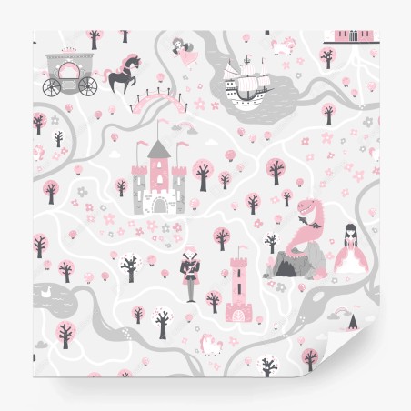 Wall mural pastel fairytale map • Wallissimo®