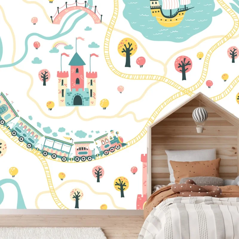 Wall mural whimsical pastel adventure map