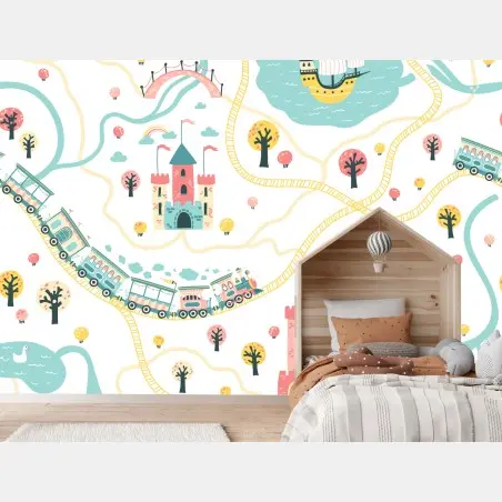 Wall mural whimsical pastel adventure map • Wallissimo®