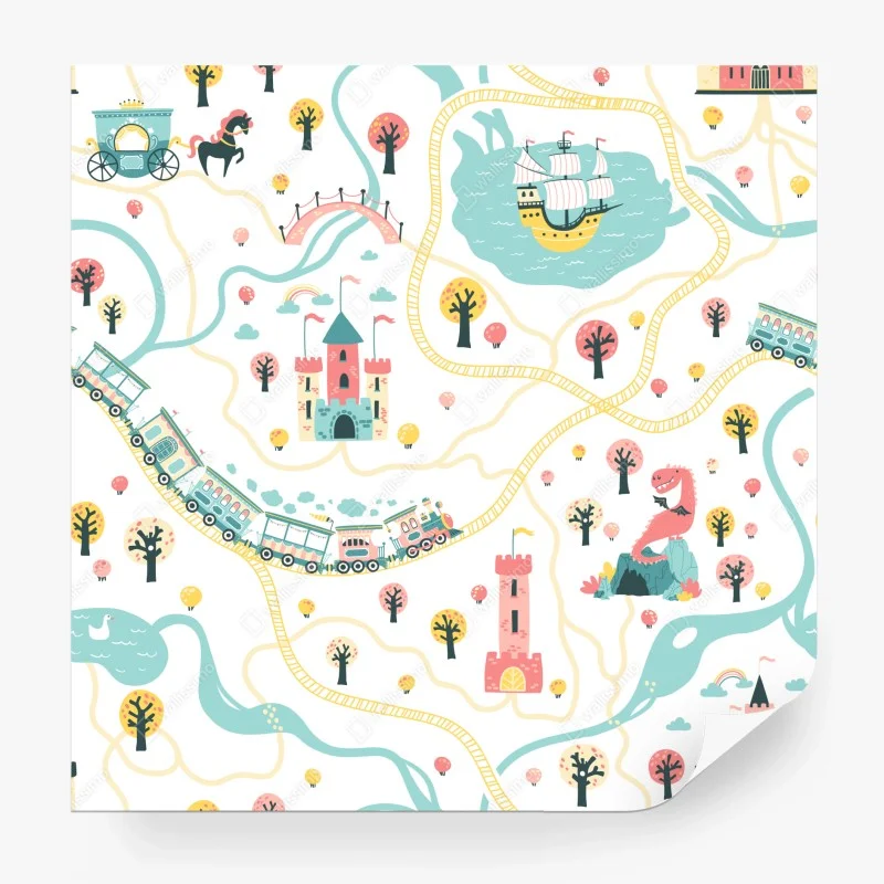 Wall mural whimsical pastel adventure map
