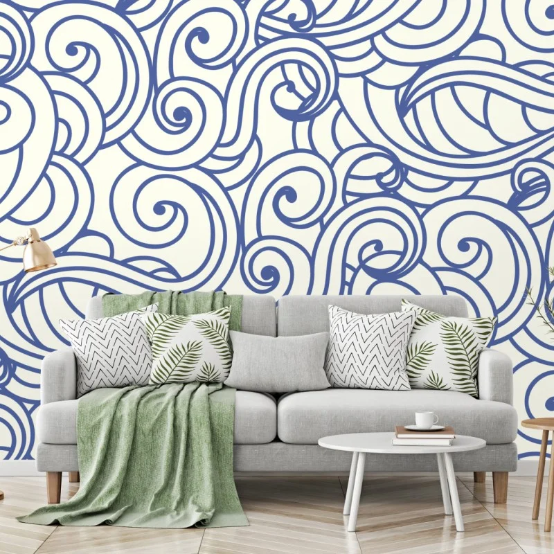 Wall mural blue swirl seamless pattern