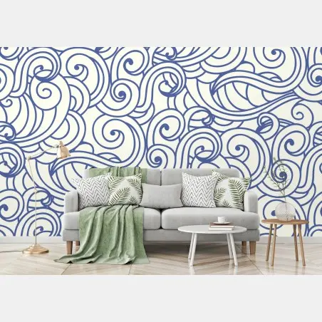 Wall mural blue swirl seamless pattern • Wallissimo®
