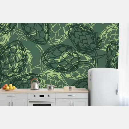 Wall mural green hop cone botanical pattern • Wallissimo®