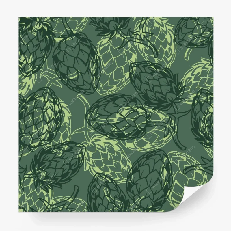 Wall mural green hop cone botanical pattern