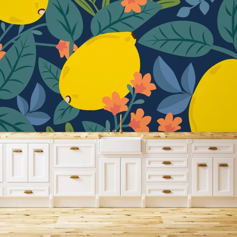 Wall mural vibrant lemon botanical pattern