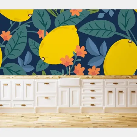 Wall mural vibrant lemon botanical pattern • Wallissimo®