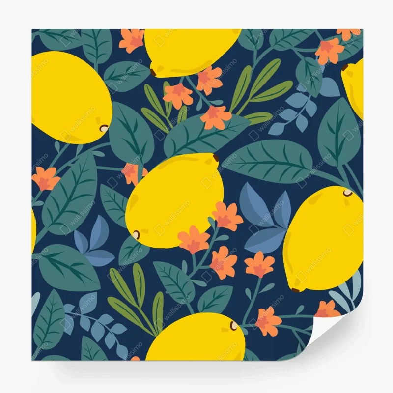 Wall mural vibrant lemon botanical pattern