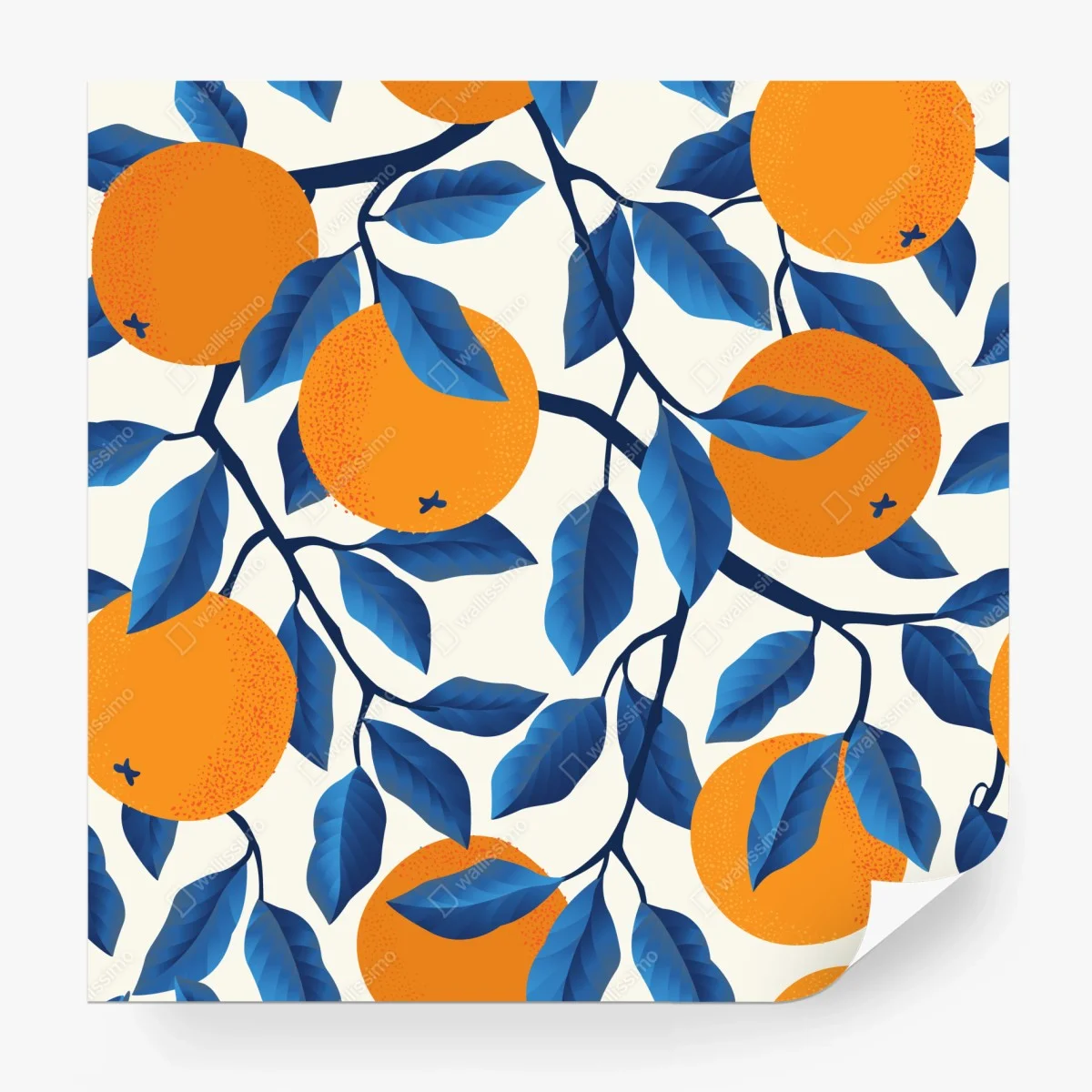 Wall mural bold orange and blue citrus pattern ⁕ Wallissimo® Wall mural bold orange and blue citrus pattern ⁕ Wallissimo®
