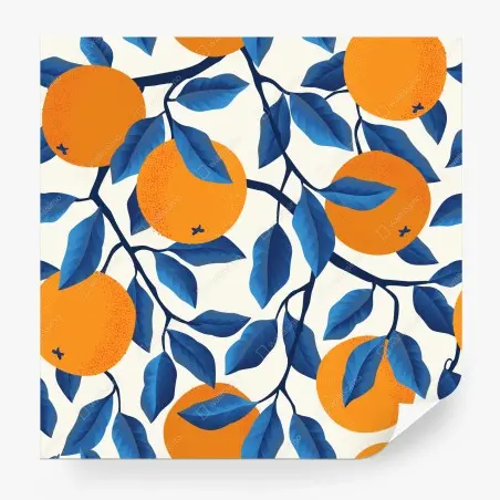 Wall mural bold orange and blue citrus pattern • Wallissimo®