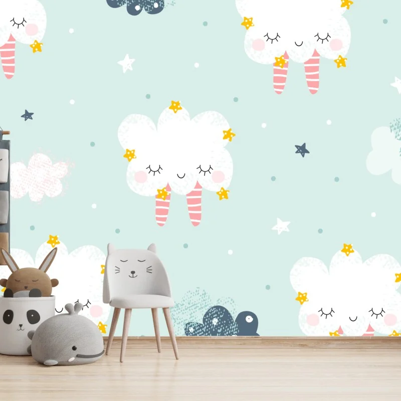 Wall mural sleepy cloud nursery pattern