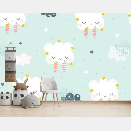 Wall mural sleepy cloud nursery pattern • Wallissimo®