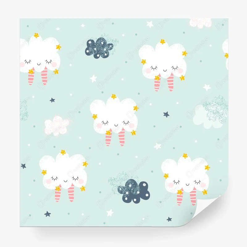 Wall mural sleepy cloud nursery pattern