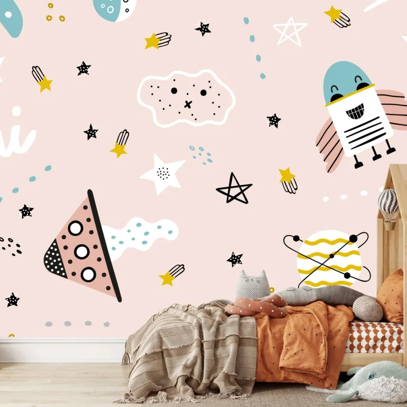 Wall mural playful pastel space pattern for kids