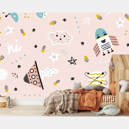 Wall mural playful pastel space pattern for kids • Wallissimo®