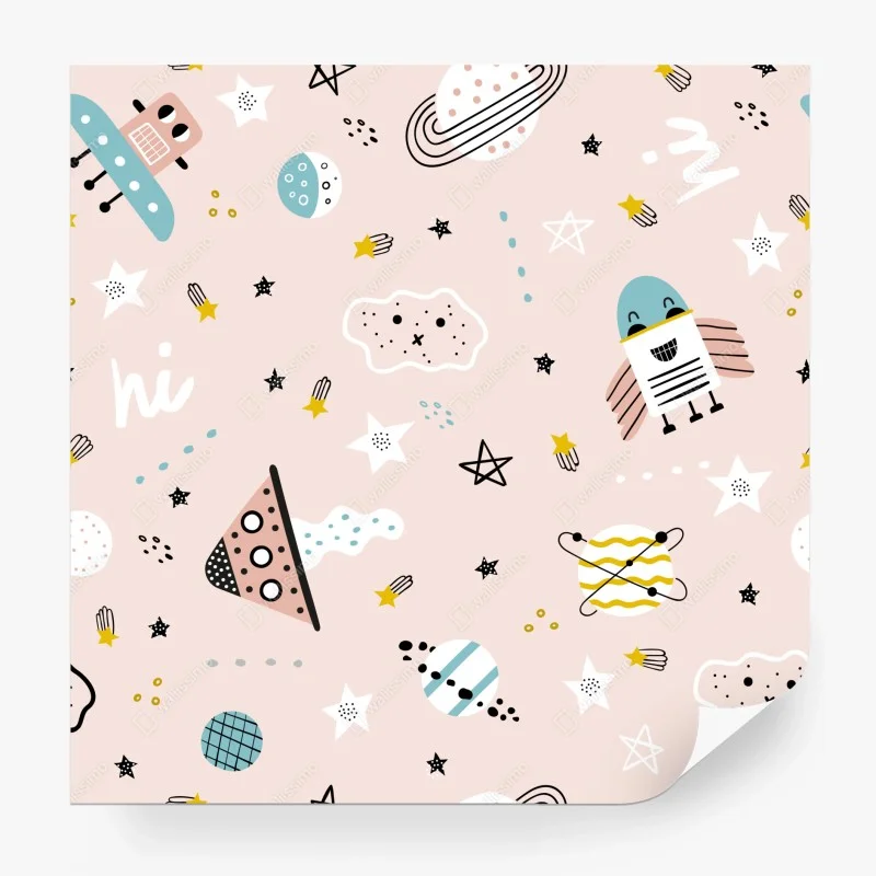 Wall mural playful pastel space pattern for kids
