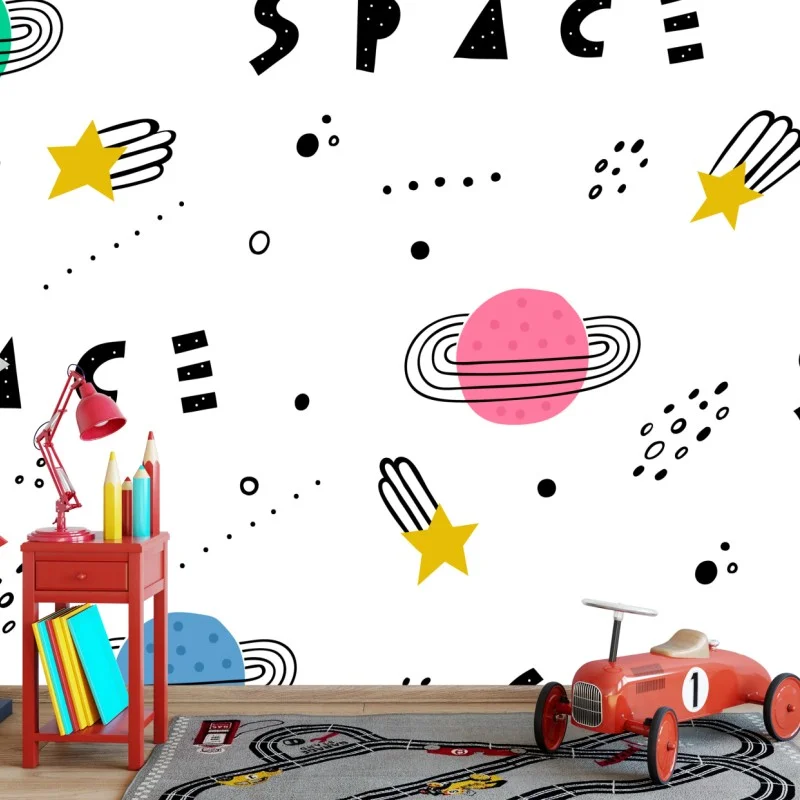 Wall mural playful space planets pattern