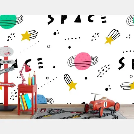Wall mural playful space planets pattern • Wallissimo®
