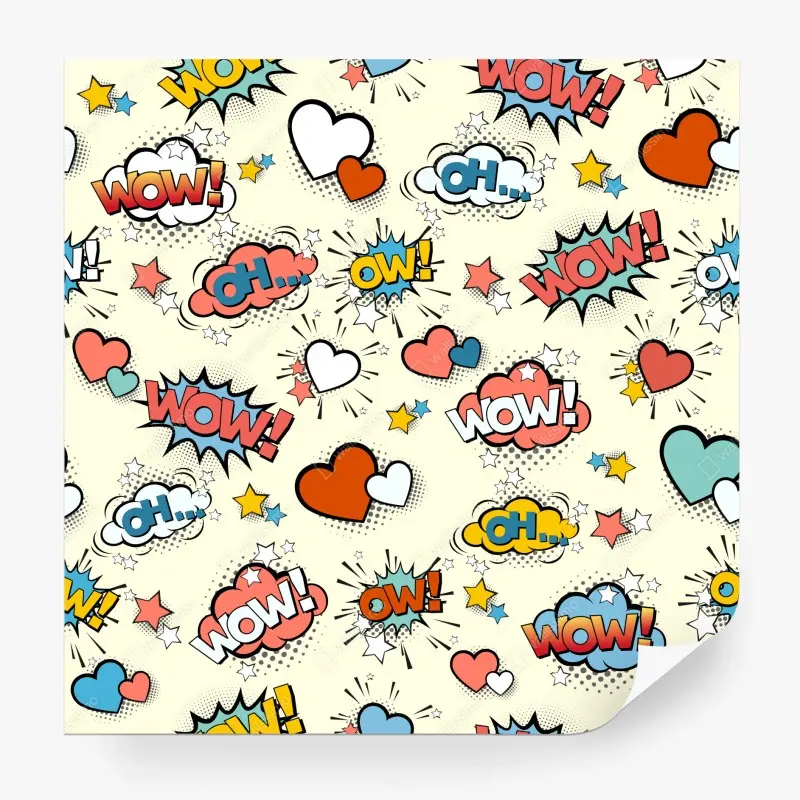 Wall mural pop art comic hearts and speech bubbles